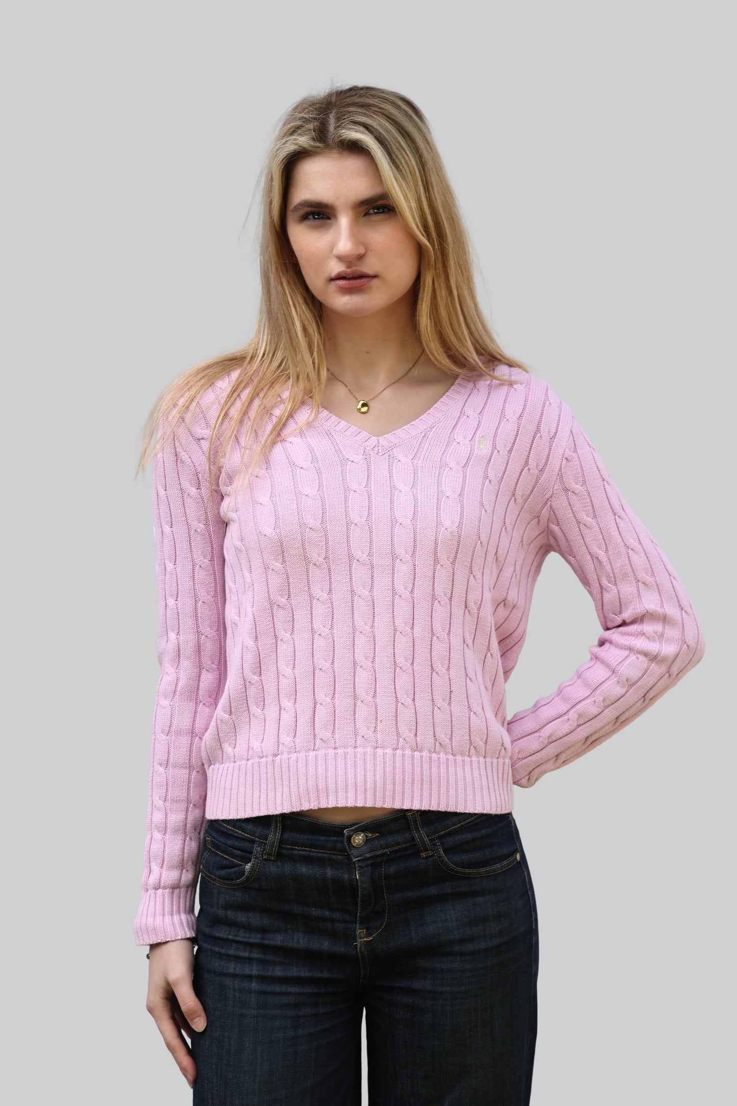 Vintage Ralph Lauren Cable Knit Jumper - V Neck