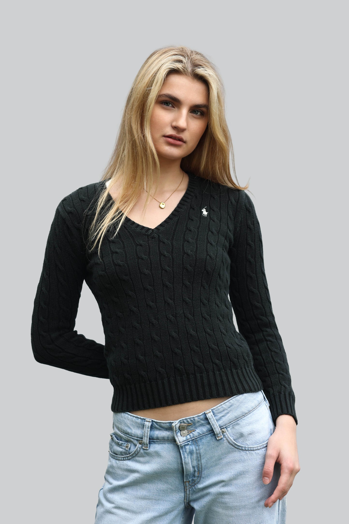 Vintage Ralph Lauren Cable Knit Jumper - V Neck