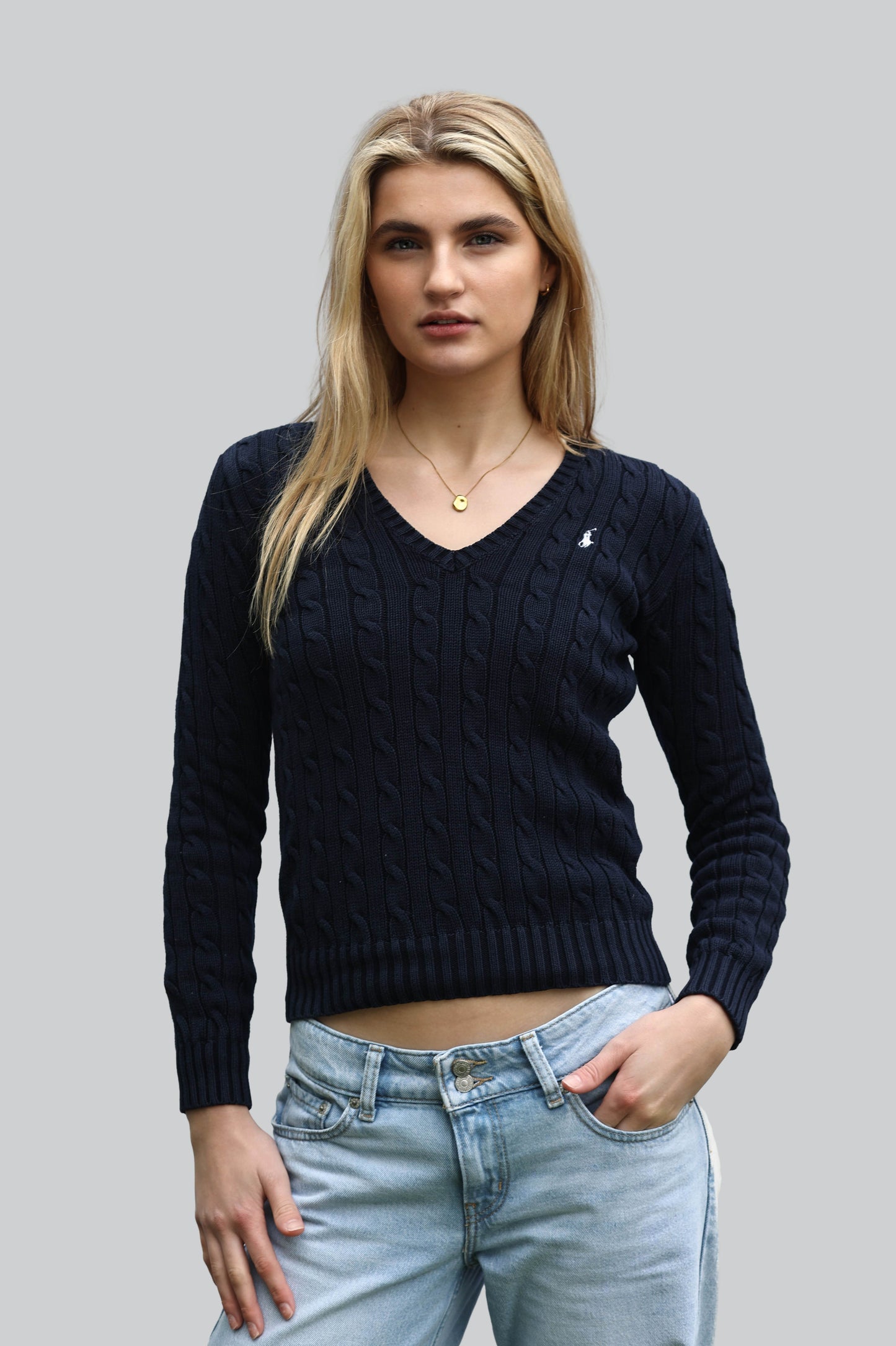 Vintage Ralph Lauren Cable Knit Jumper - V Neck