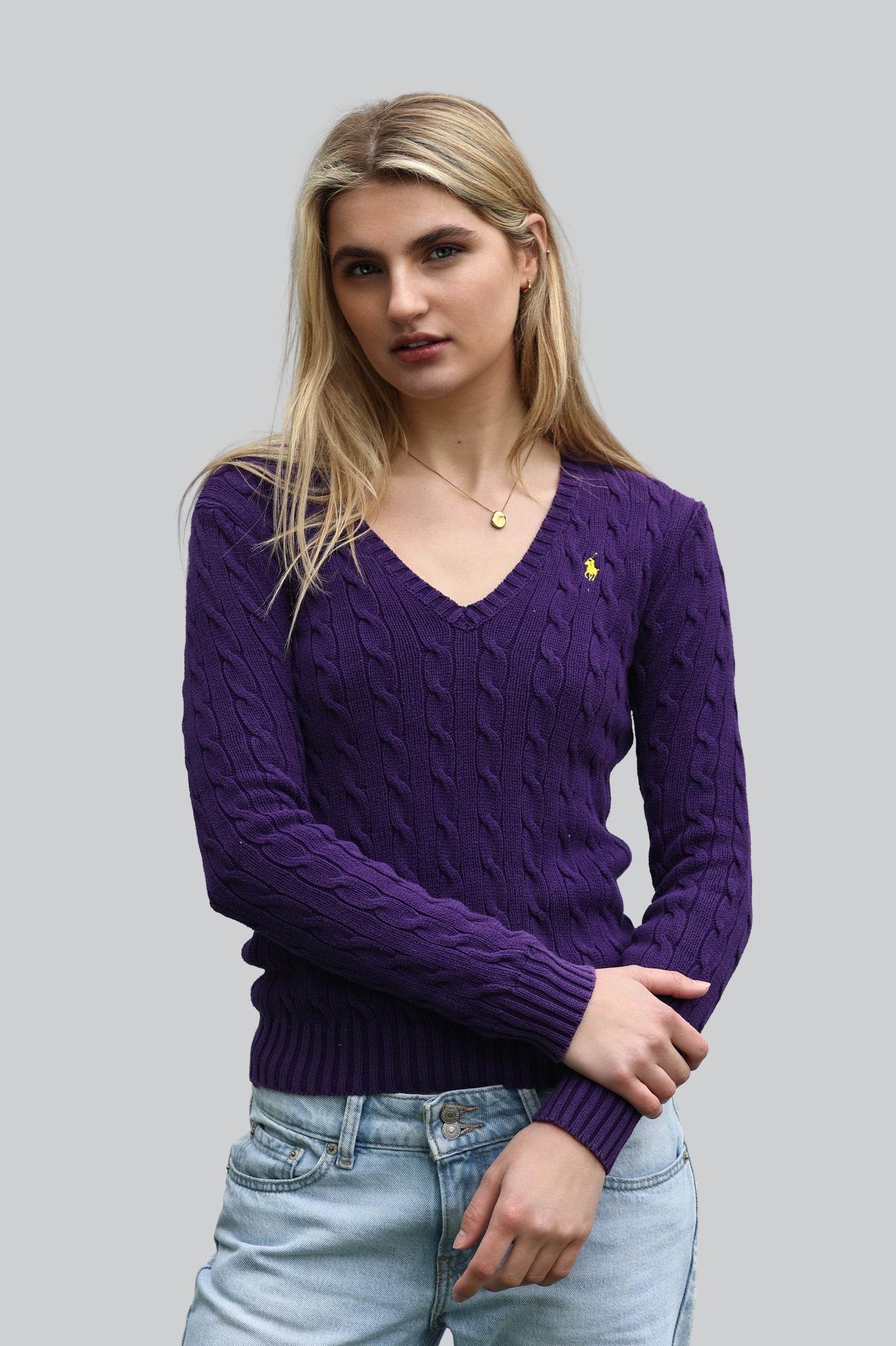 Vintage Ralph Lauren Cable Knit Jumper - V Neck