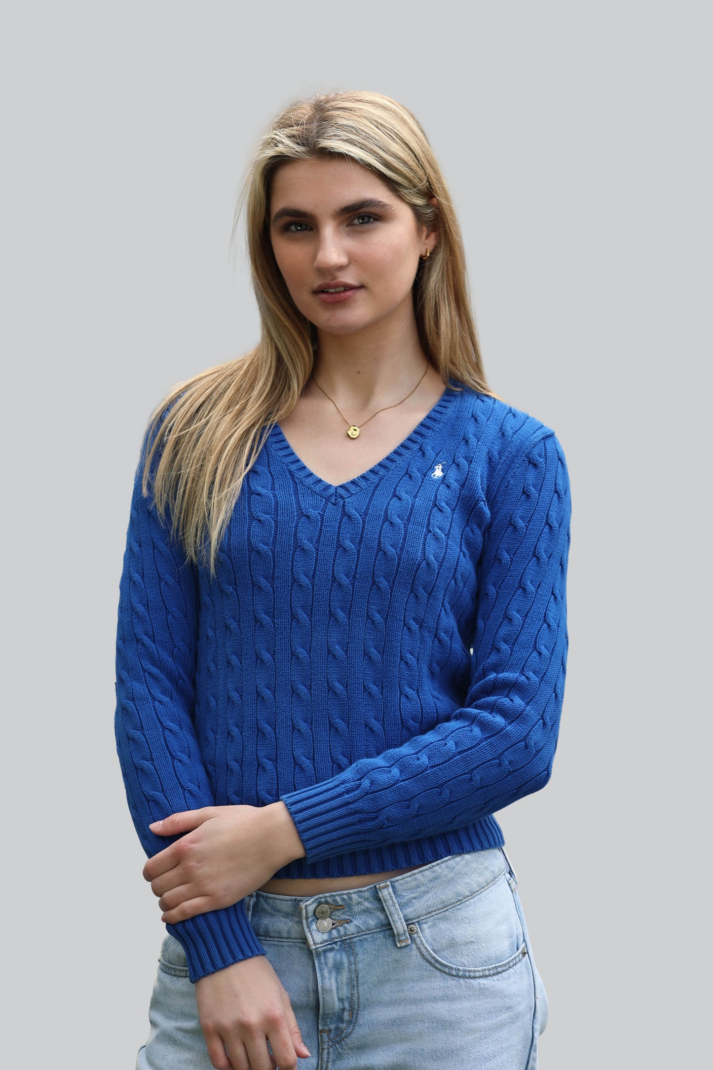 Vintage Ralph Lauren Cable Knit Jumper - V Neck