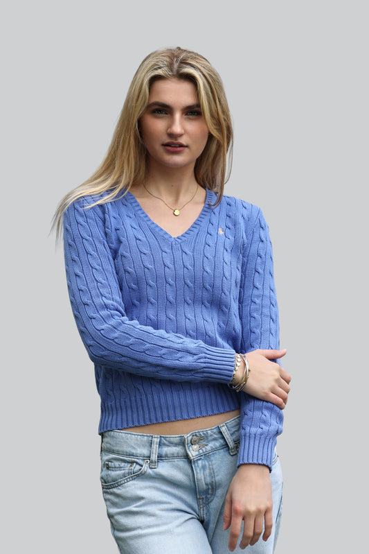 Vintage Ralph Lauren Cable Knit Jumper - V Neck