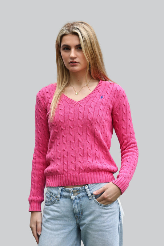 Vintage Ralph Lauren Cable Knit Jumper - V Neck