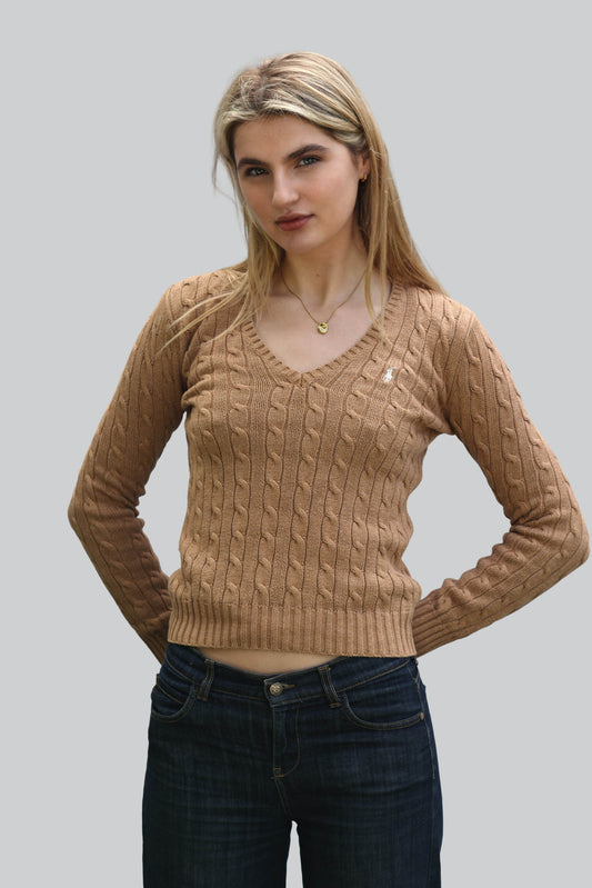 Vintage Ralph Lauren Cable Knit Jumper - V Neck