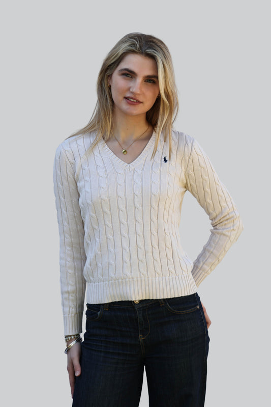 Vintage Ralph Lauren Cable Knit Jumper - V Neck