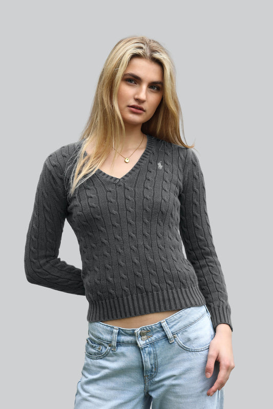 Vintage Ralph Lauren Cable Knit Jumper - V Neck