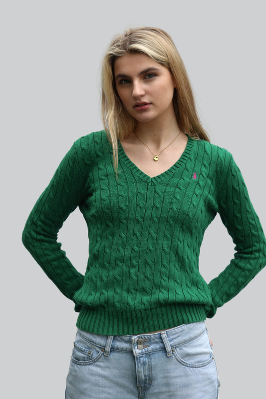 Vintage Ralph Lauren Cable Knit Jumper - V Neck