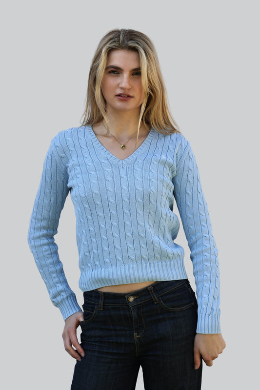 Vintage Ralph Lauren Cable Knit Jumper - V Neck