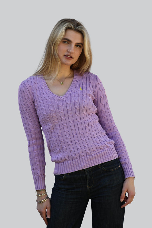 Vintage Ralph Lauren Cable Knit Jumper - V Neck