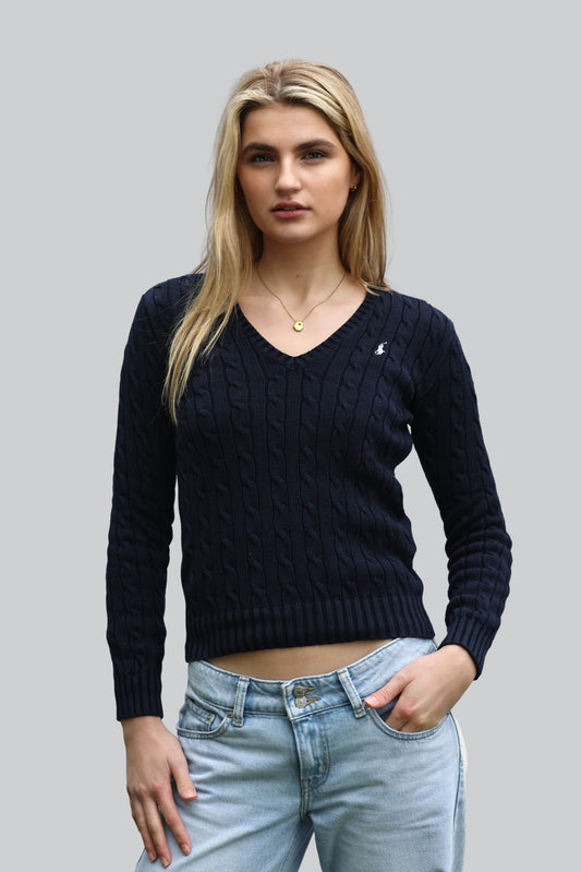 Vintage Ralph Lauren Cable Knit Jumper - V Neck