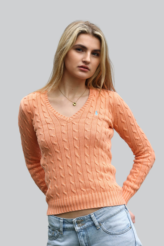 Vintage Ralph Lauren Cable Knit Jumper - V Neck