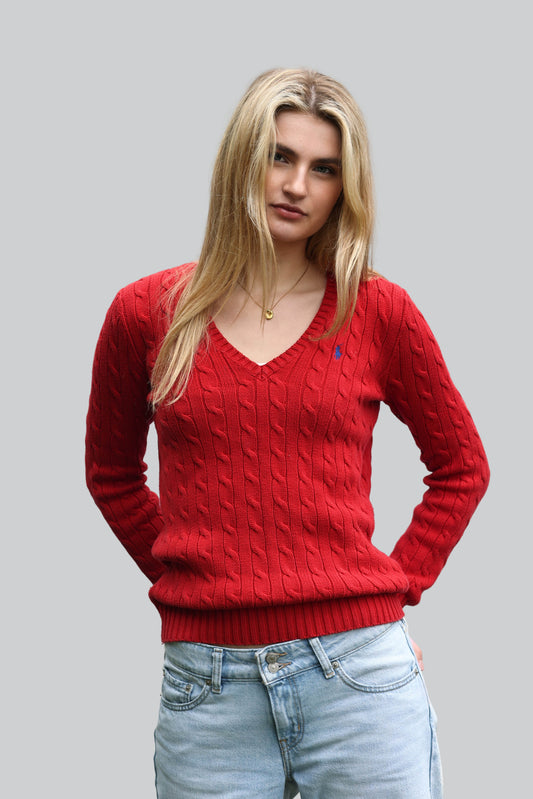 Vintage Ralph Lauren Cable Knit Jumper - V Neck