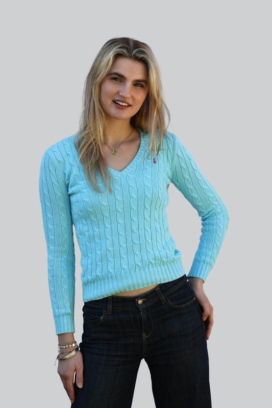 Vintage Ralph Lauren Cable Knit Jumper - V Neck