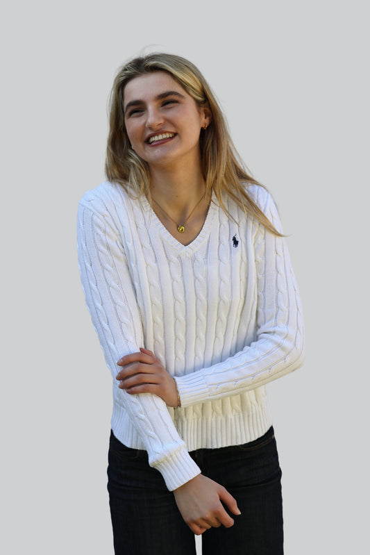 Vintage Ralph Lauren Cable Knit Jumper - V Neck