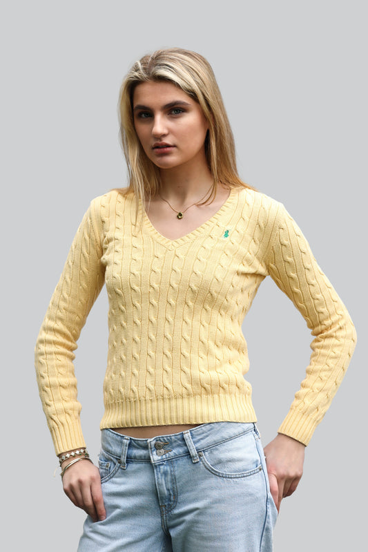 Vintage Ralph Lauren Cable Knit Jumper - V Neck