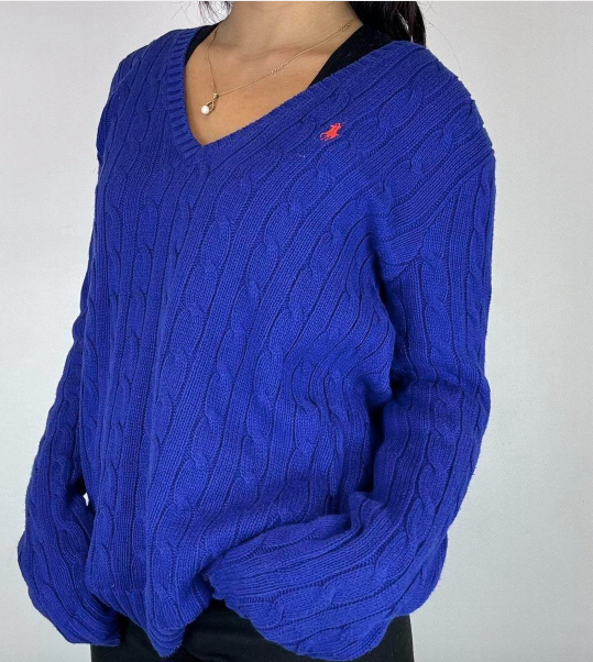 Vintage Ralph Lauren Cable Knit Jumper - V Neck