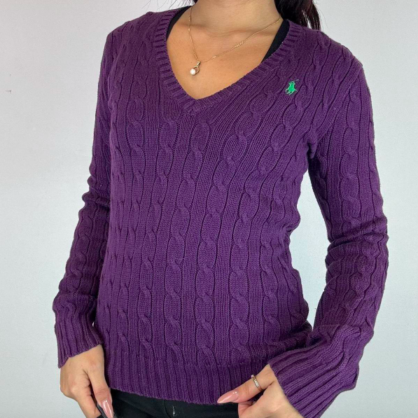 Vintage Ralph Lauren Cable Knit Jumper - V Neck