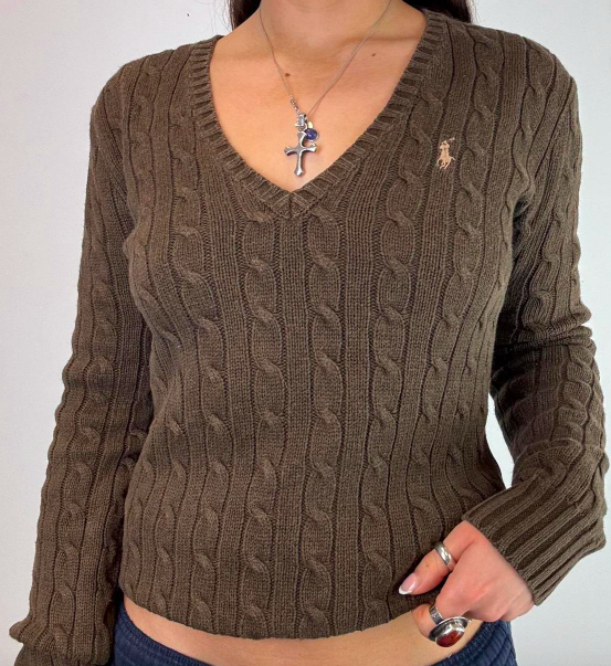 Vintage Ralph Lauren Cable Knit Jumper - V Neck