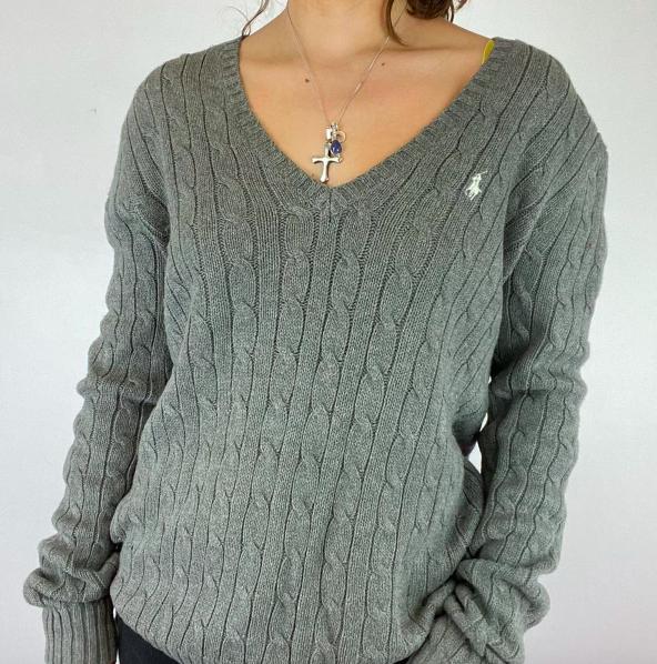 Vintage Ralph Lauren Cable Knit Jumper - V Neck