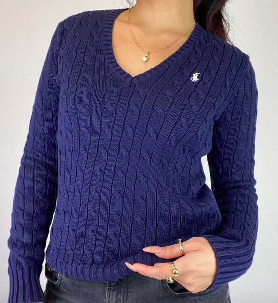 Vintage Ralph Lauren Cable Knit Jumper - V Neck