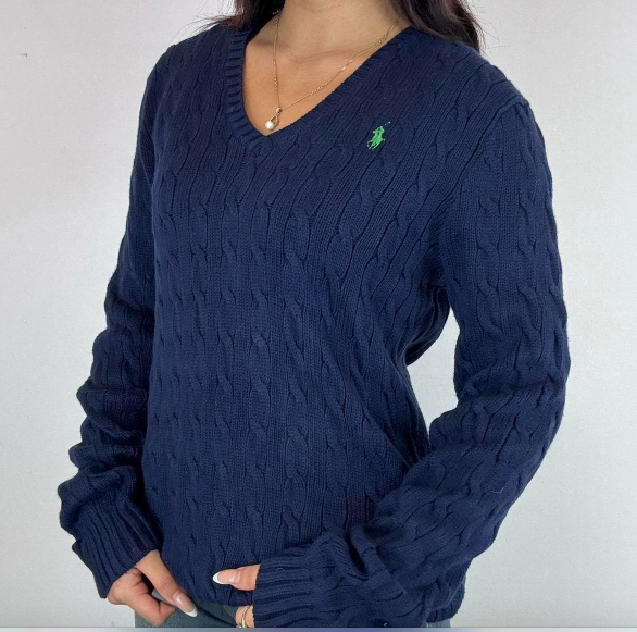 Vintage Ralph Lauren Cable Knit Jumper - V Neck