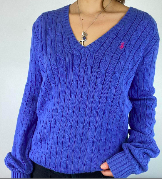 Vintage Ralph Lauren Cable Knit Jumper - V Neck