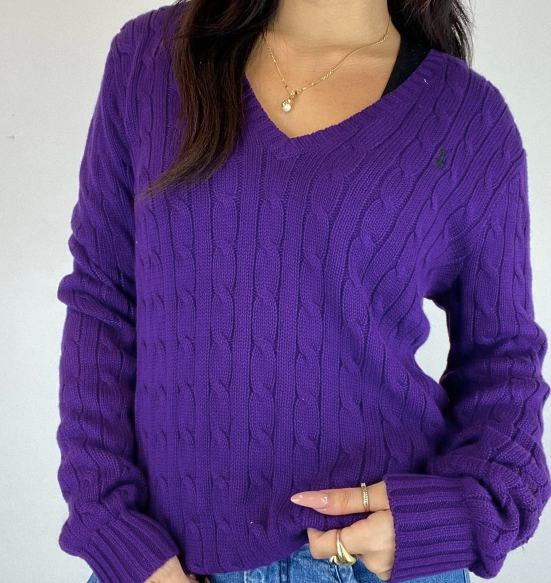 Vintage Ralph Lauren Cable Knit Jumper - V Neck