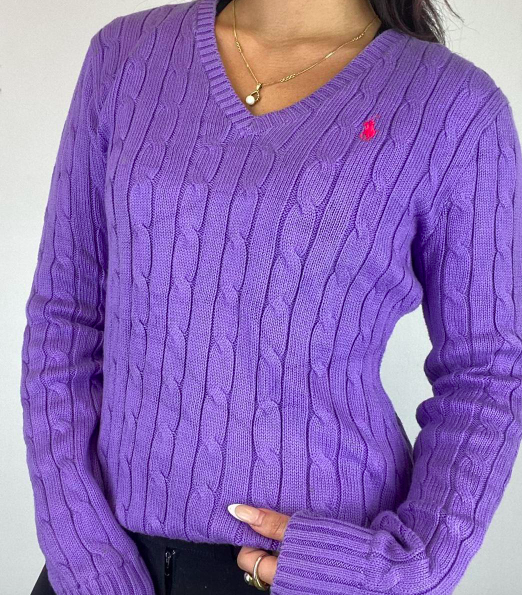 Vintage Ralph Lauren Cable Knit Jumper - V Neck