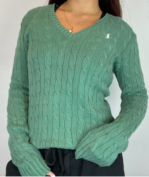 Vintage Ralph Lauren Cable Knit Jumper - V Neck