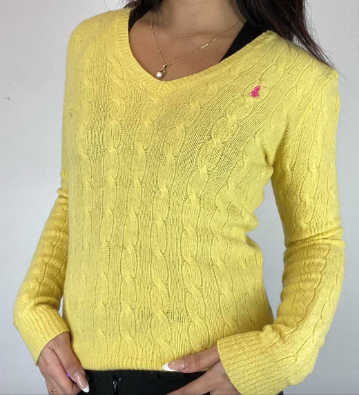 Vintage Ralph Lauren Cable Knit Jumper - V Neck