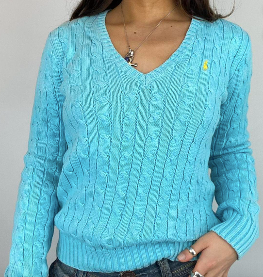 Vintage Ralph Lauren Cable Knit Jumper - V Neck