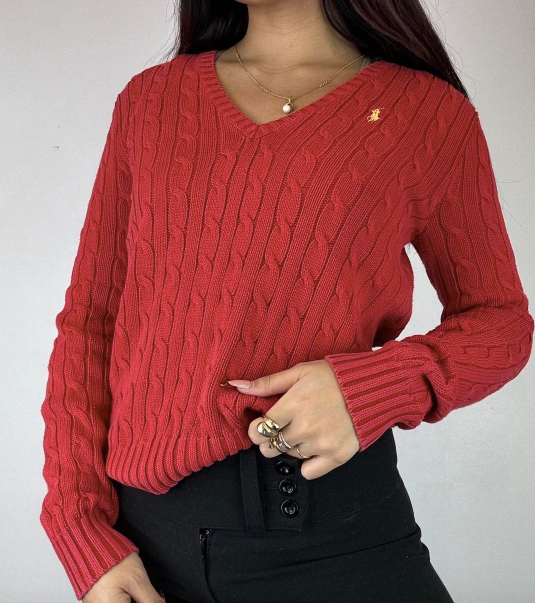 Vintage Ralph Lauren Cable Knit Jumper - V Neck