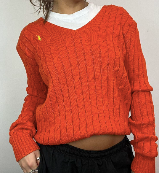 Vintage Ralph Lauren Cable Knit Jumper - V Neck