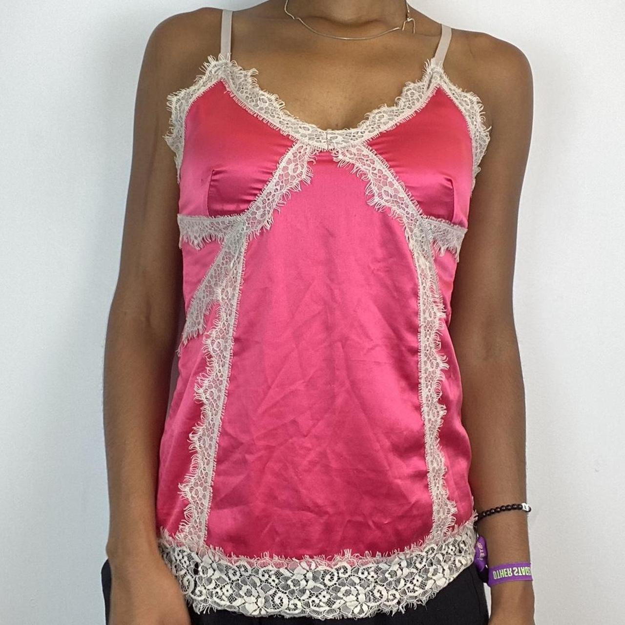 pink satin lace trim cami top