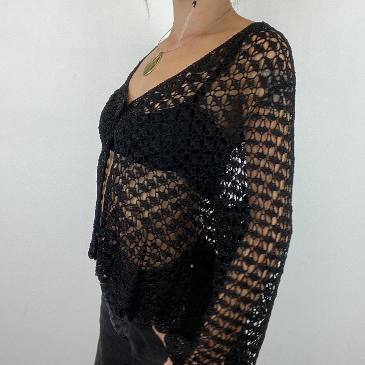 Black crochet long sleeve button up top/ cardigan