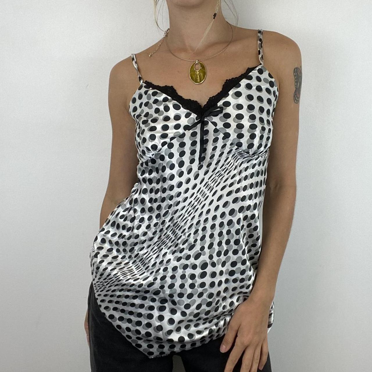 Satin polka dot print cami vest top with adjustable straps