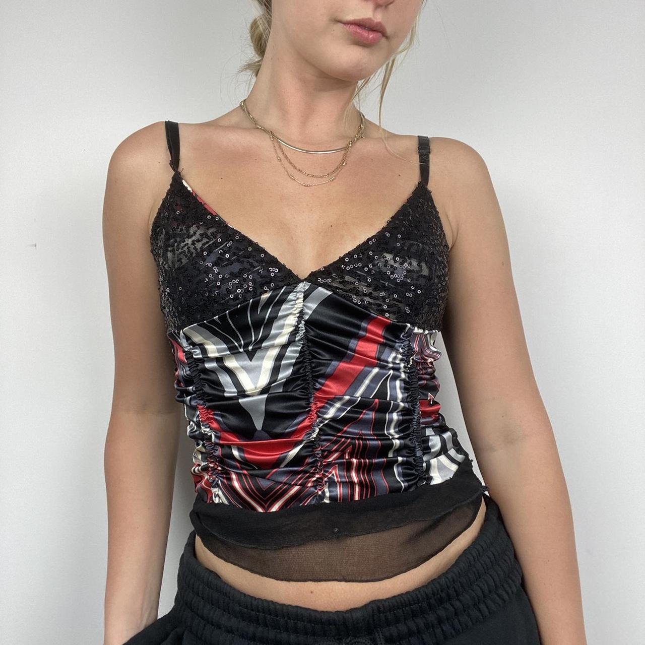 Ruched Sequin Graphic Print Cami Top