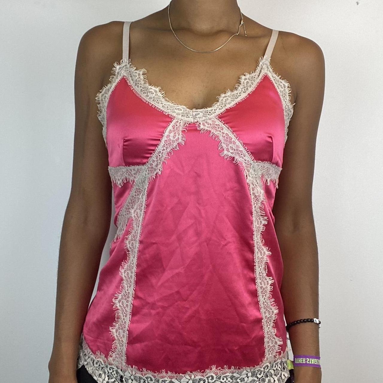 pink satin lace trim cami top