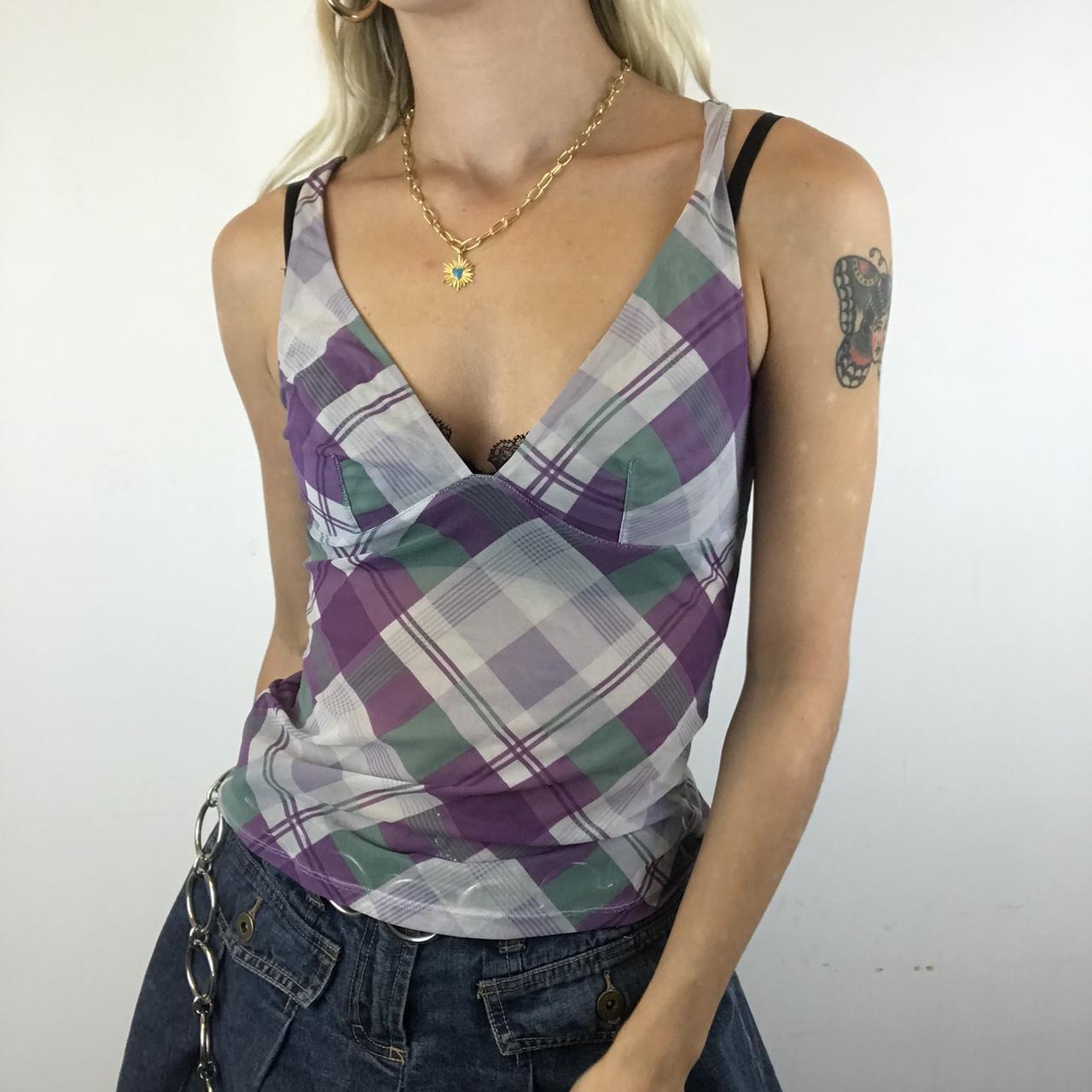 Tartan check mesh cami vest top