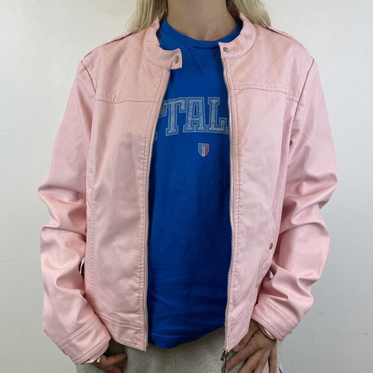 Baby pink faux leather biker style bomber jacket