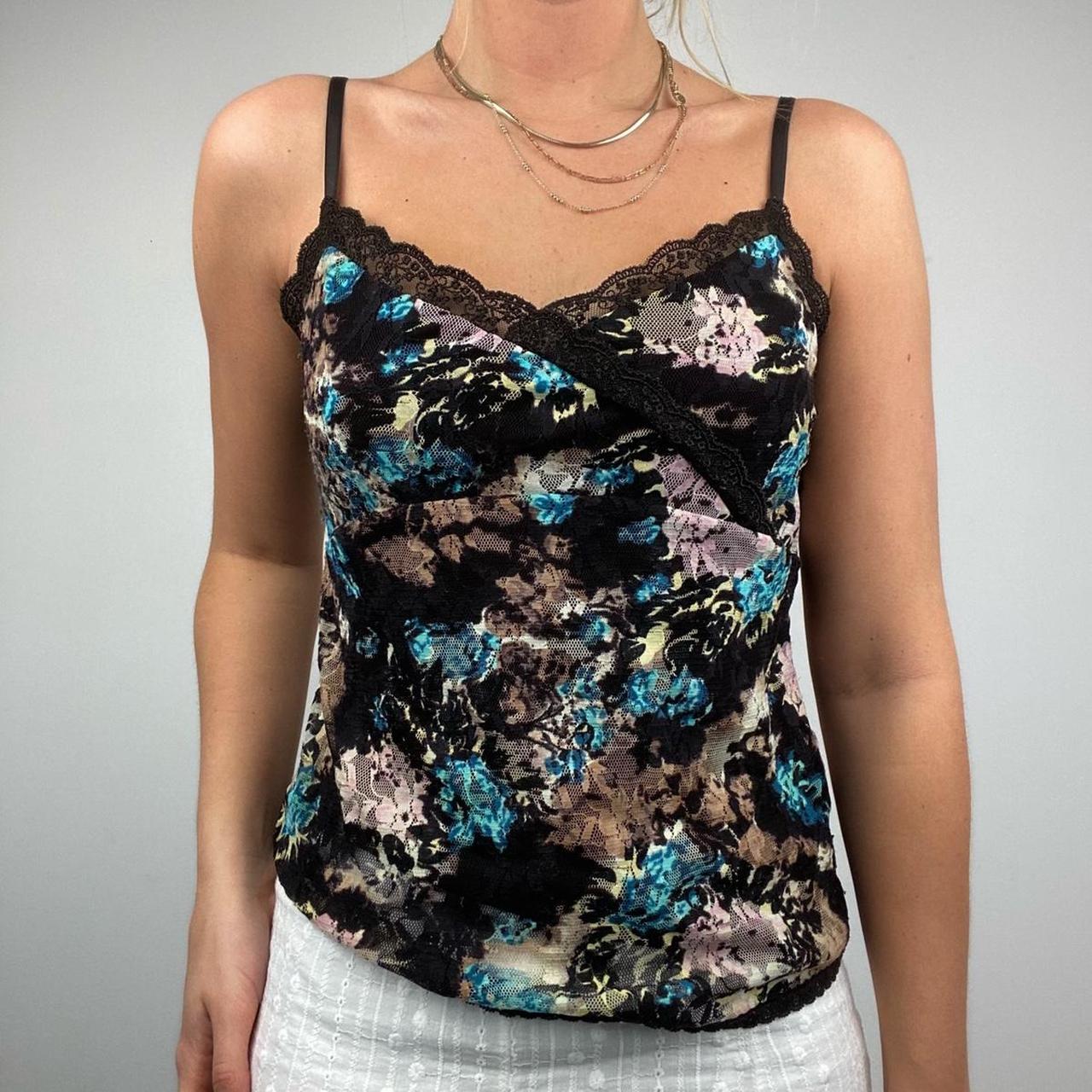 Floral print lace cami top