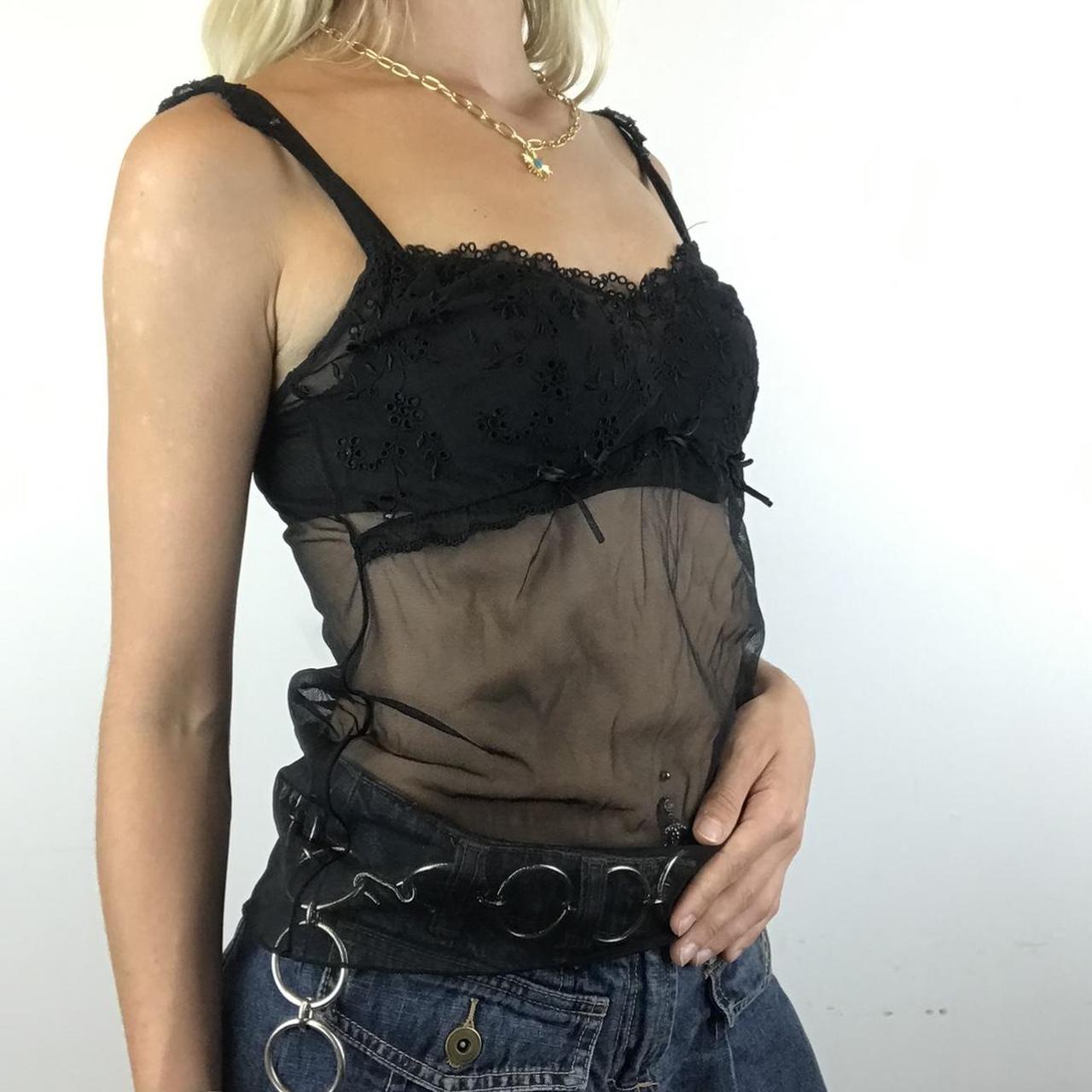 Black mesh cami vest top with bow detailing