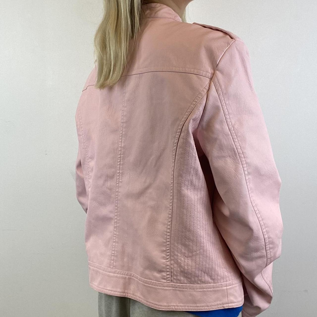 Baby pink faux leather biker style bomber jacket