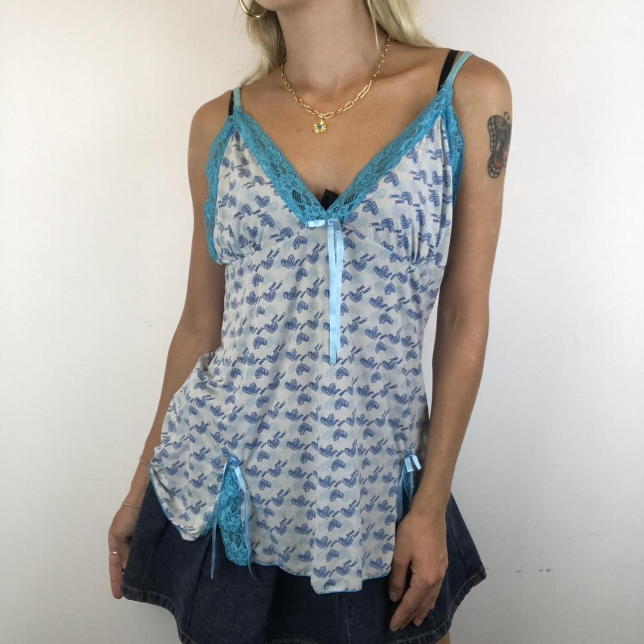 White and blue patterned cami vest top