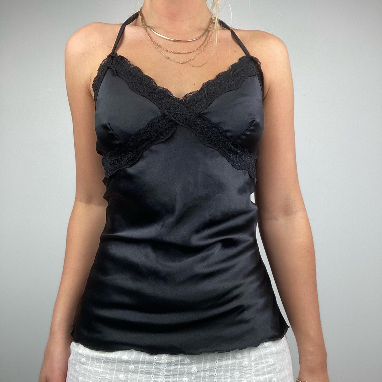 Satin black halter-neck cami top