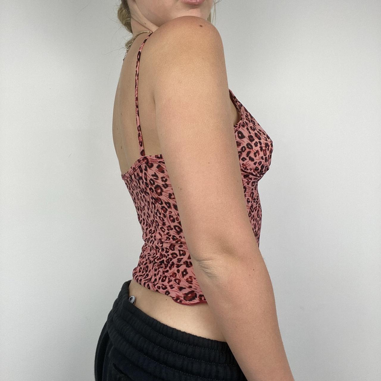 Red leopard print mesh cami top