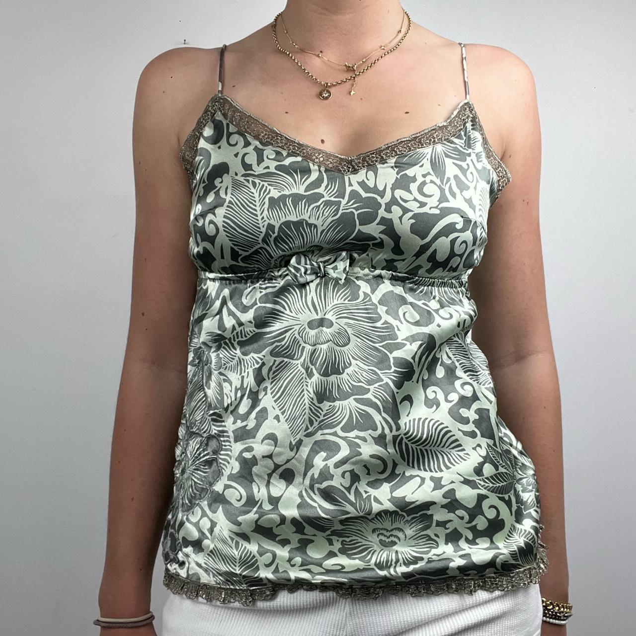 Satin leafy print cami top