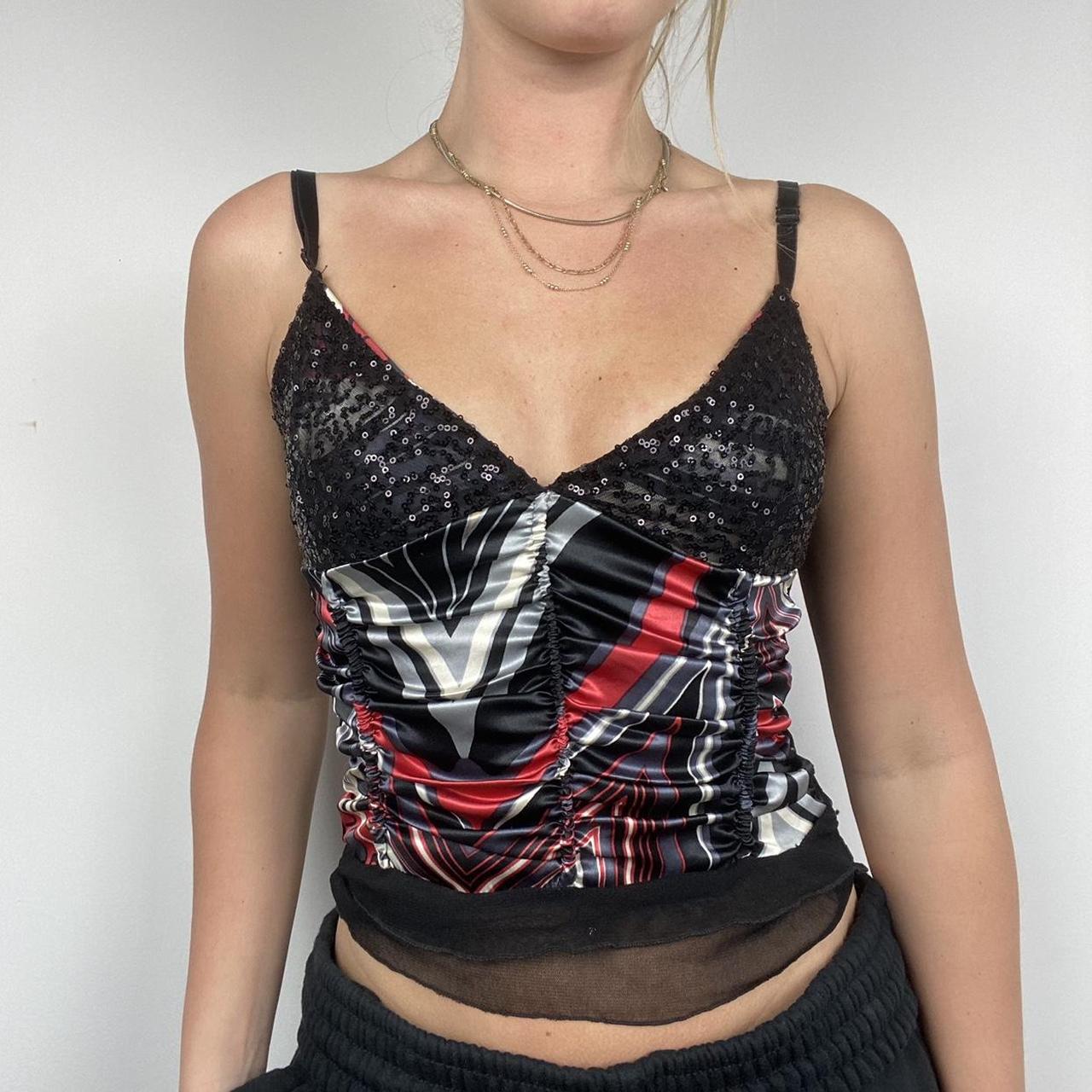 Ruched Sequin Graphic Print Cami Top