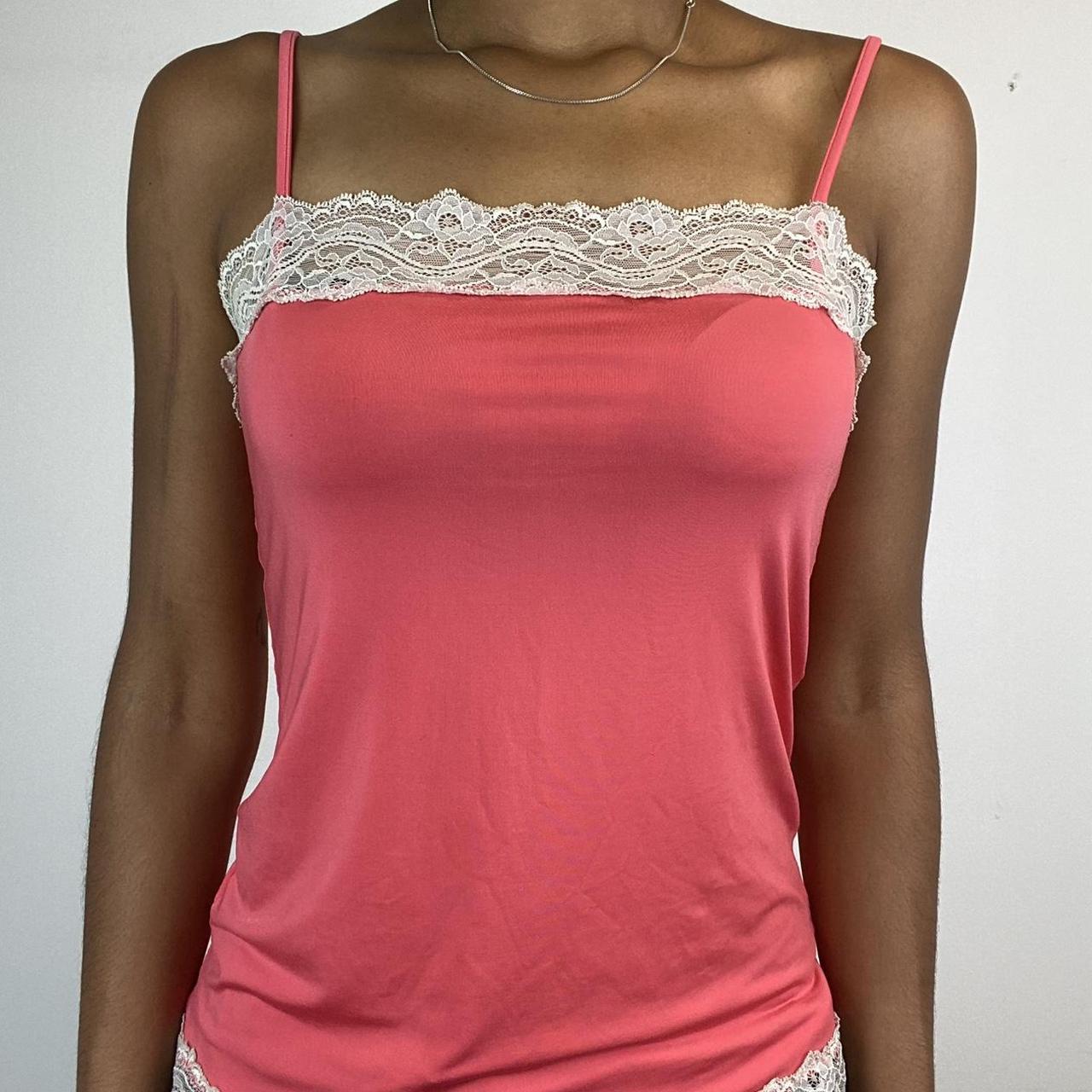 pink lace trim cami top