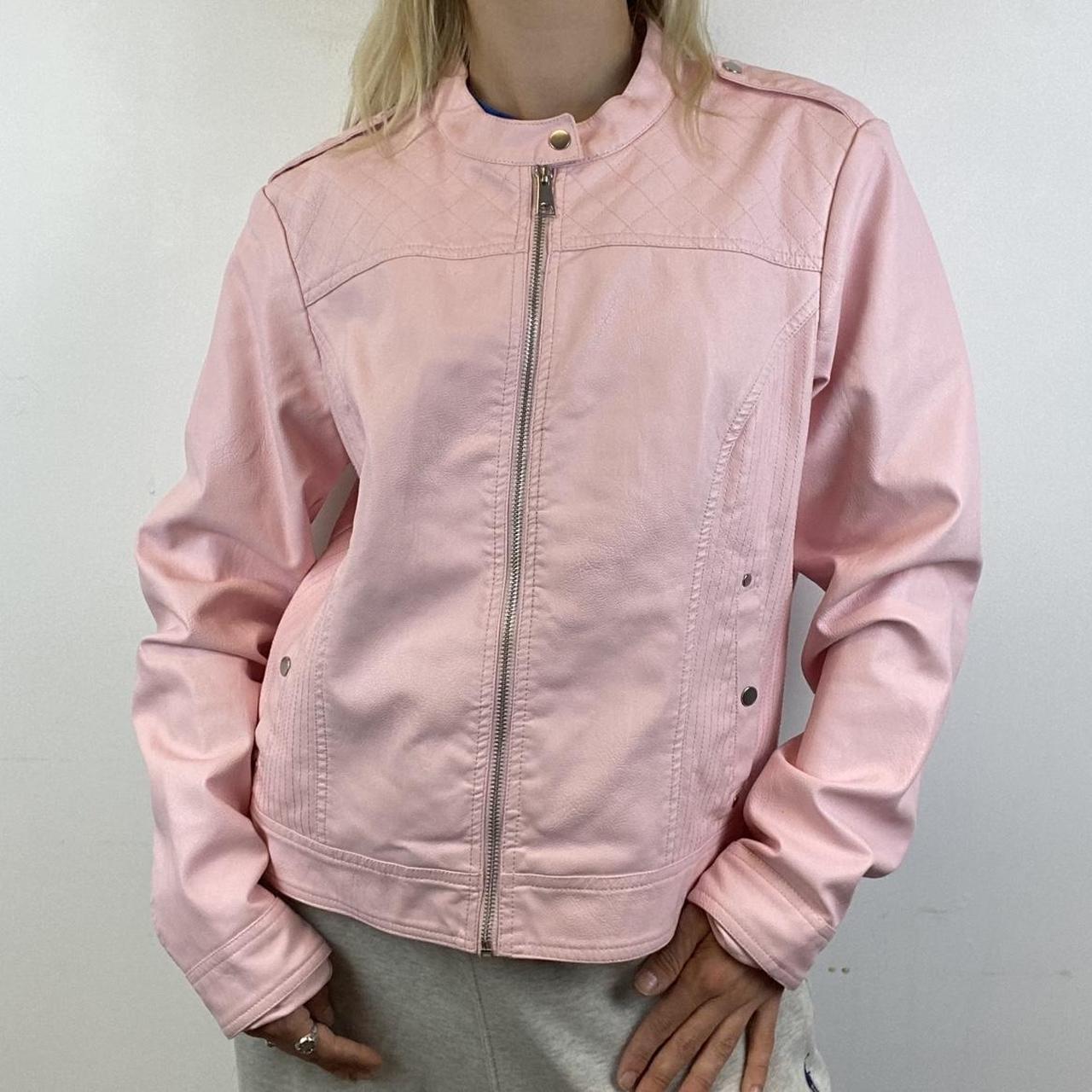 Baby pink faux leather biker style bomber jacket